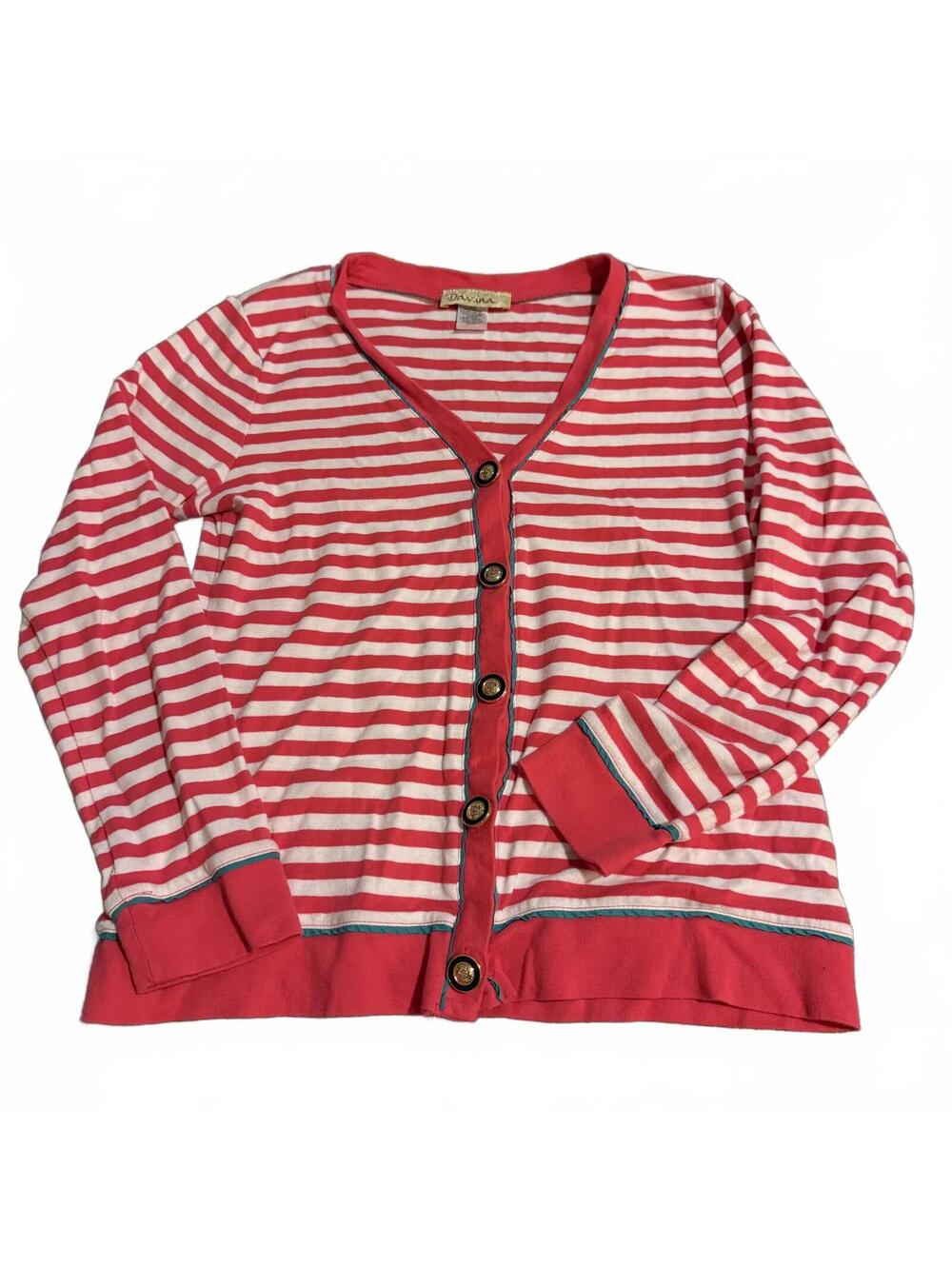 Davina Pink Stripe Cardigan Size L Coastal Preppy Button Front